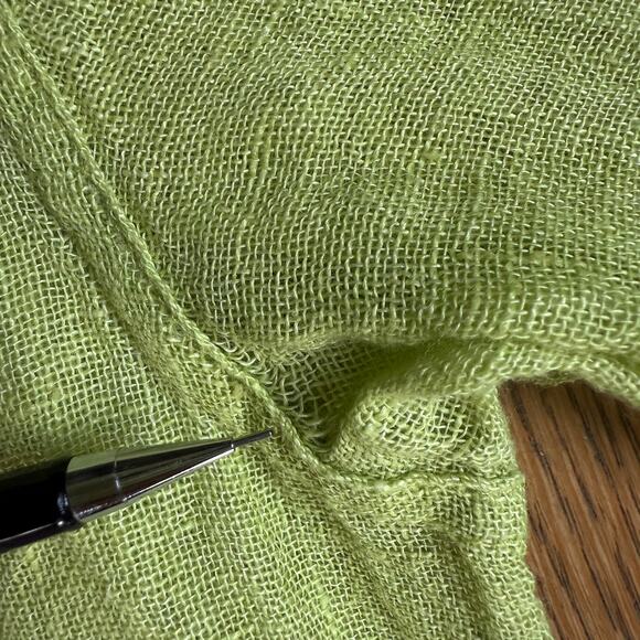 FLAX Chartreuse V Neck Linen Tunic SZ M Lagenlook Minimalist Classic Casual FLAW - Picture 8 of 9